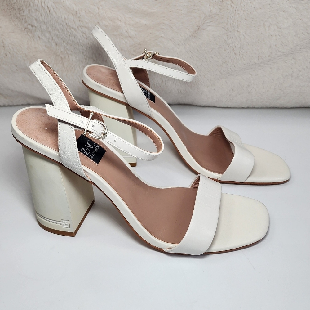 NWOB ZAC Zac Posen Leather City Sandals Casual Wedding Heels Size 7.5M